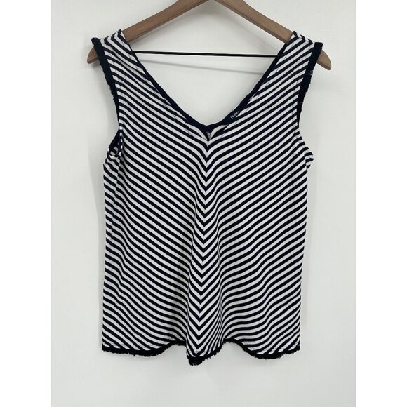 Hatley Corinne Top Navy Stripes Women Small Organic Cotton Tank Top Fringe Hem - Picture 1 of 8